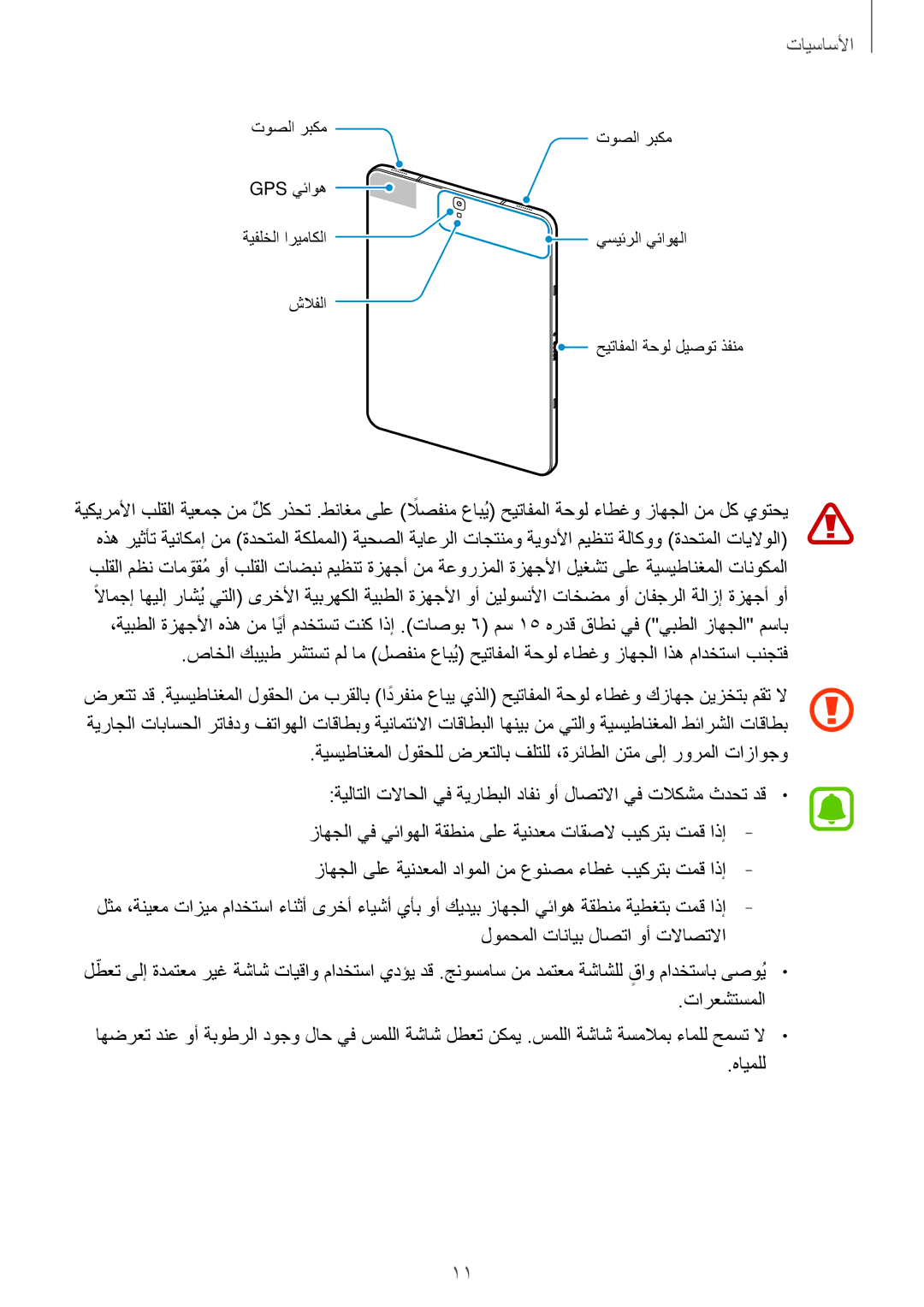 Samsung SM-T825NZKAKSA manual ﺕﻭﺻﻟﺍ ﺭﺑﻛﻣ Gps ﻲﺋﺍﻭﻫ ﺔﻳﻔﻠﺧﻟﺍ ﺍﺭﻳﻣﺎﻛﻟﺍ ﺵﻼﻔﻟﺍ 