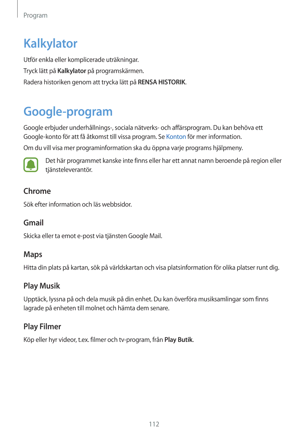 Samsung SM-T825NZKANEE, SM-T825NZSANEE manual Kalkylator, Google-program 