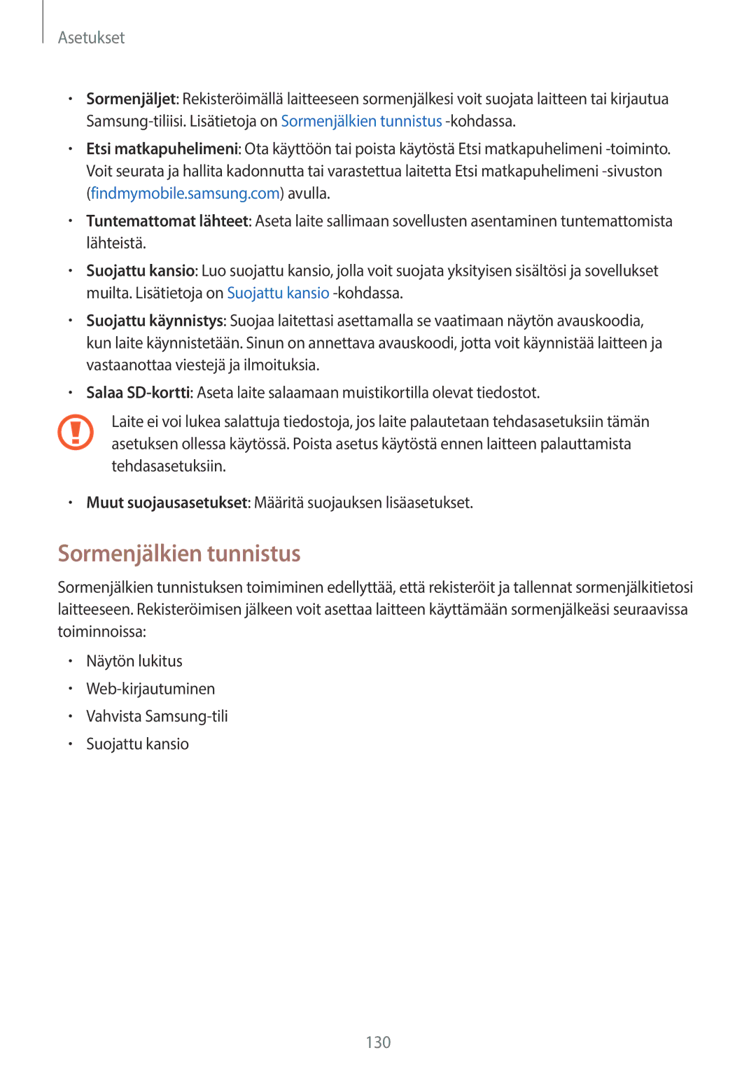 Samsung SM-T825NZKANEE, SM-T825NZSANEE manual Sormenjälkien tunnistus 