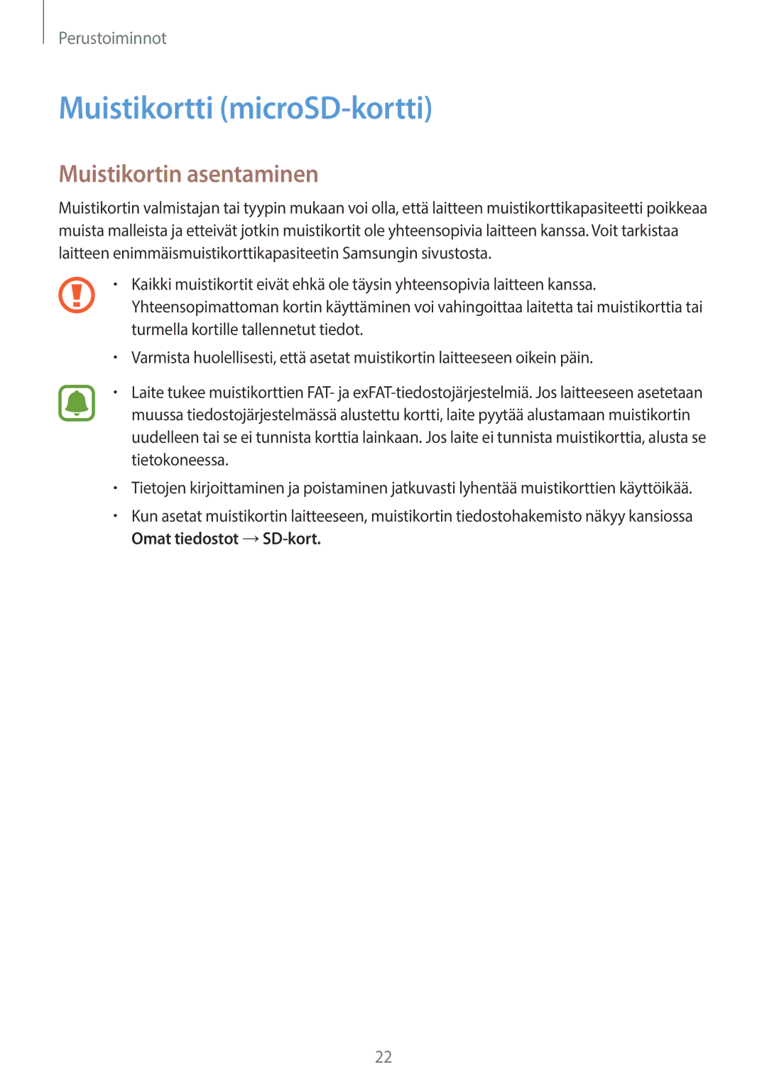 Samsung SM-T825NZKANEE, SM-T825NZSANEE manual Muistikortti microSD-kortti, Muistikortin asentaminen 