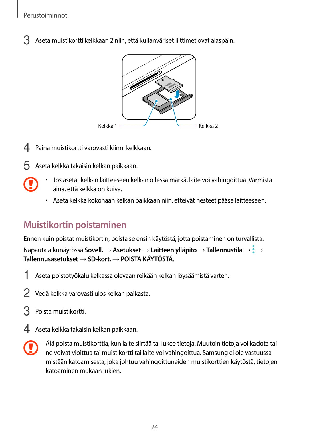 Samsung SM-T825NZKANEE, SM-T825NZSANEE manual Muistikortin poistaminen 