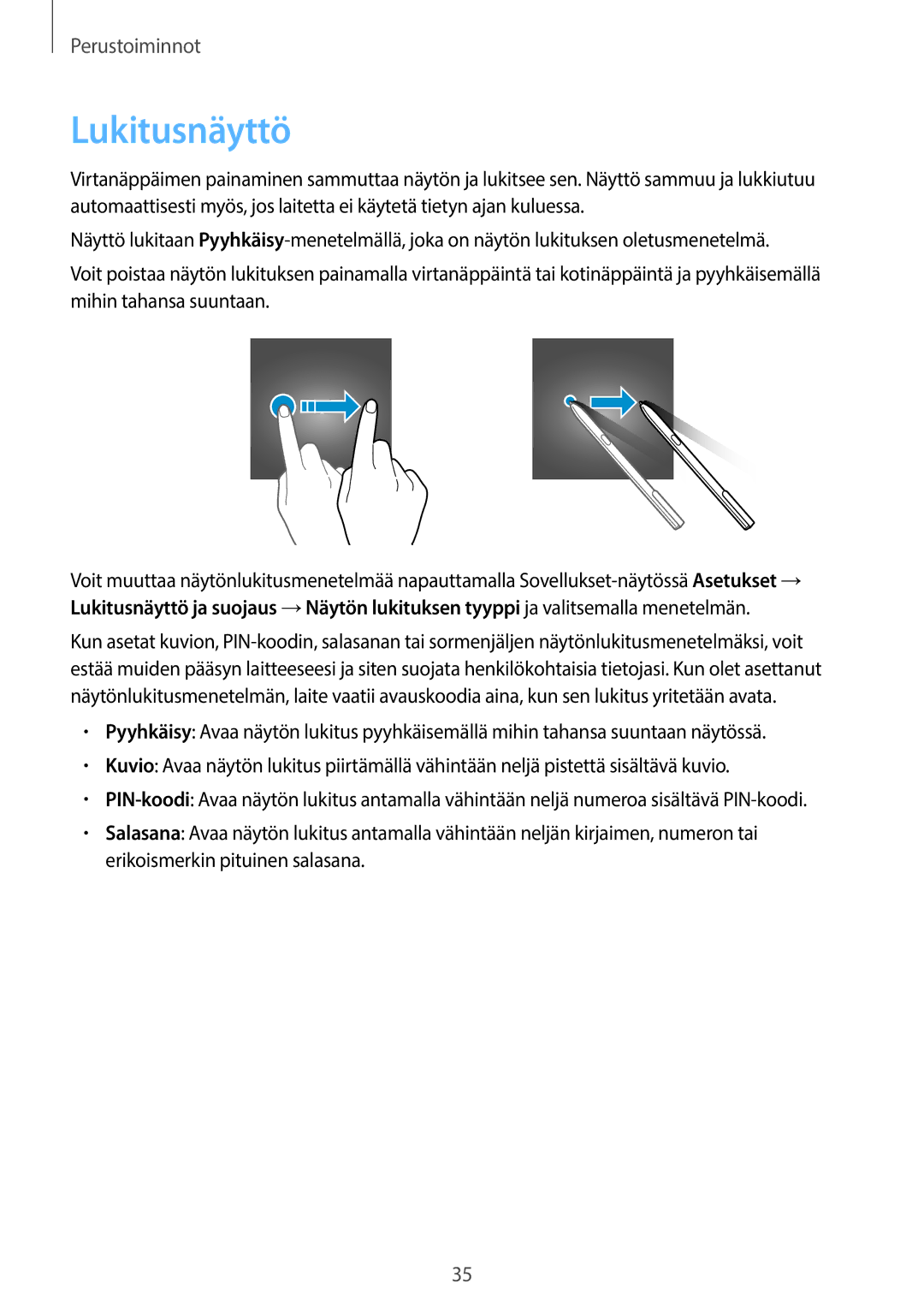 Samsung SM-T825NZSANEE, SM-T825NZKANEE manual Lukitusnäyttö 