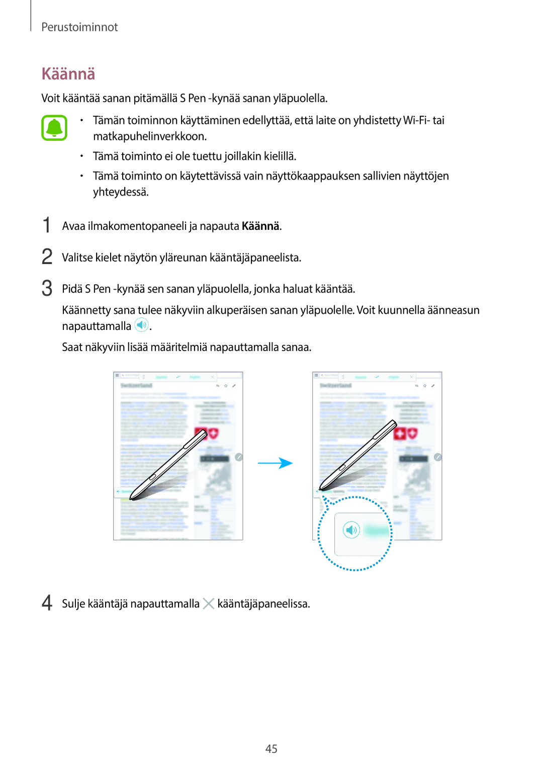 Samsung SM-T825NZSANEE, SM-T825NZKANEE manual Käännä 