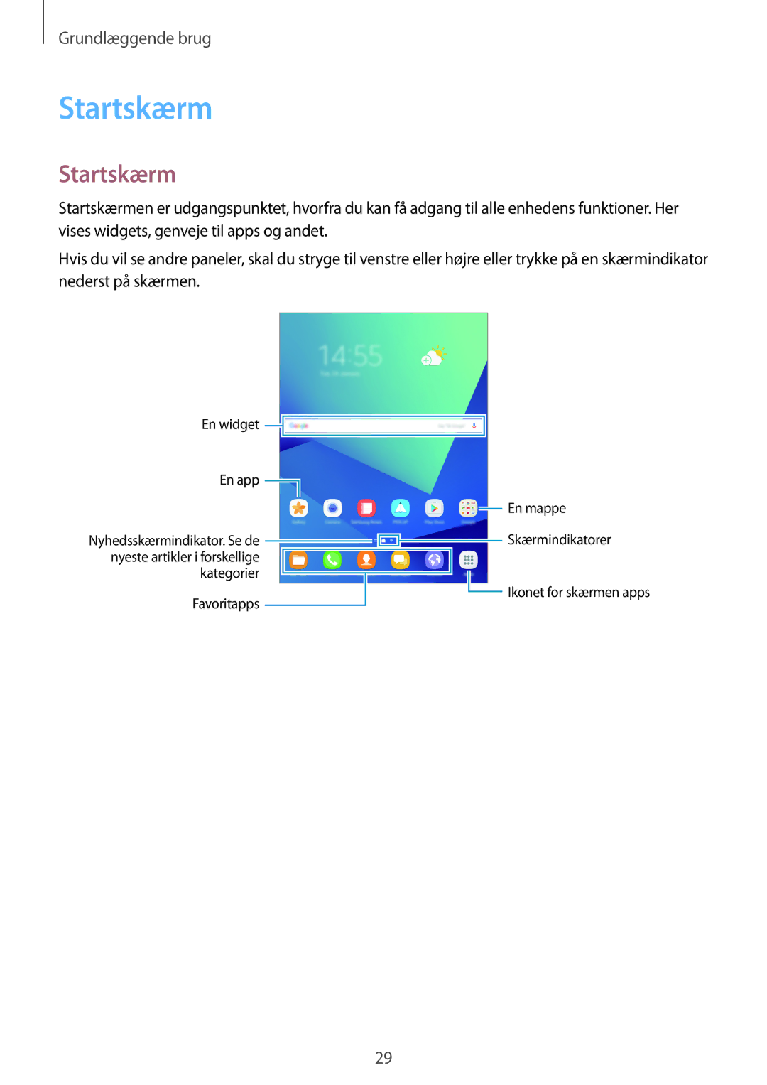 Samsung SM-T825NZSANEE, SM-T825NZKANEE manual Startskærm 