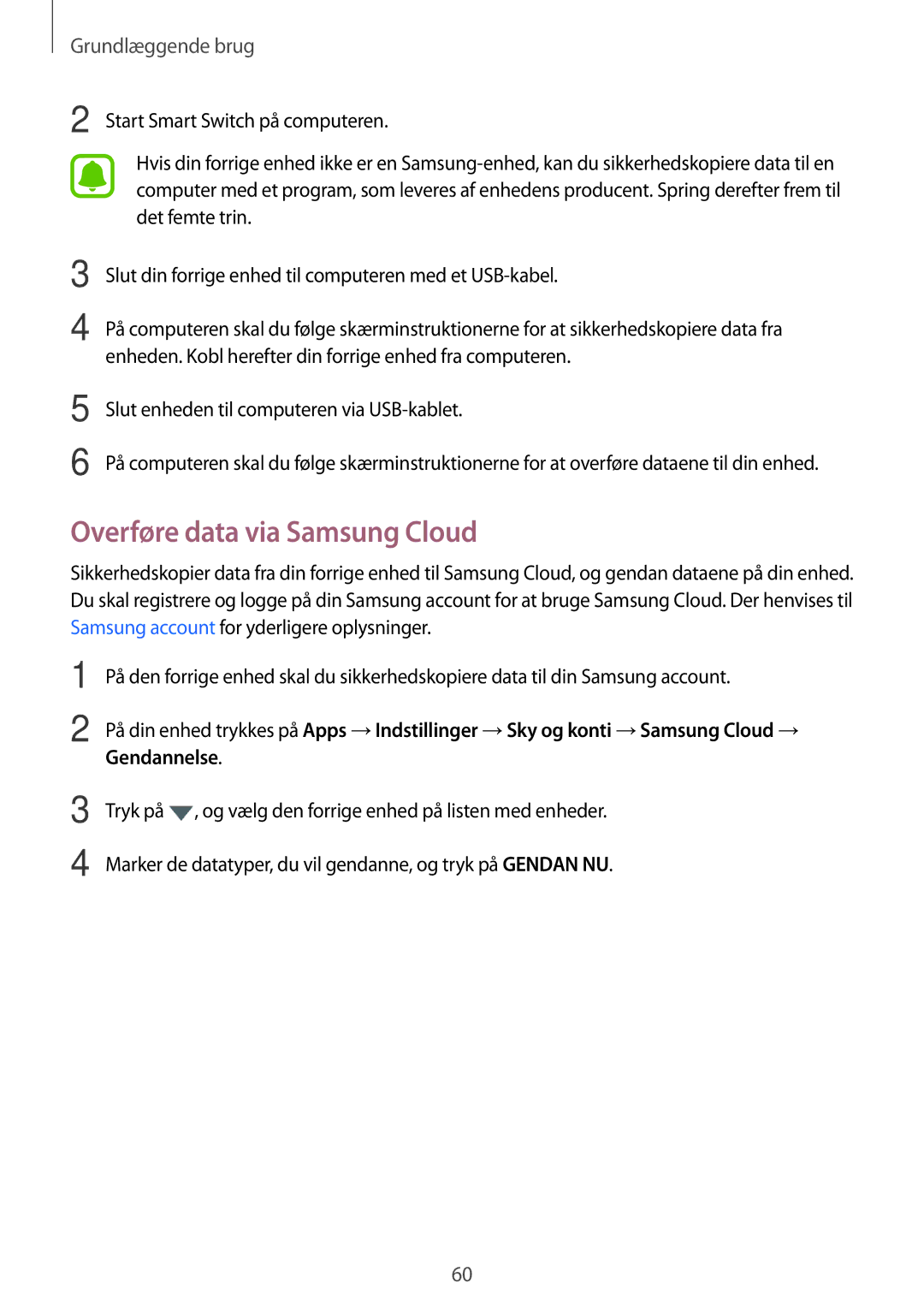 Samsung SM-T825NZKANEE, SM-T825NZSANEE manual Overføre data via Samsung Cloud 