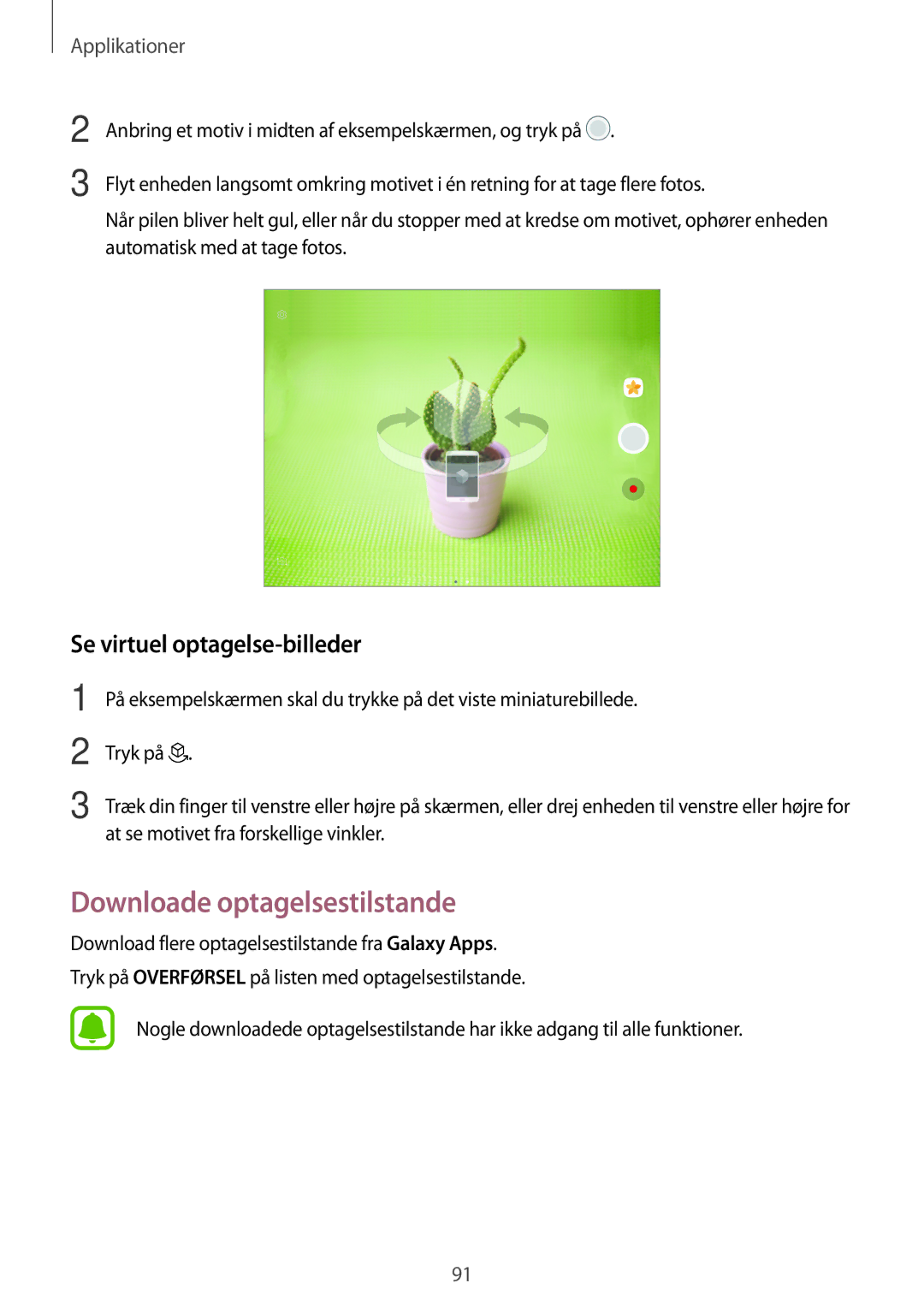 Samsung SM-T825NZSANEE, SM-T825NZKANEE manual Downloade optagelsestilstande, Se virtuel optagelse-billeder 