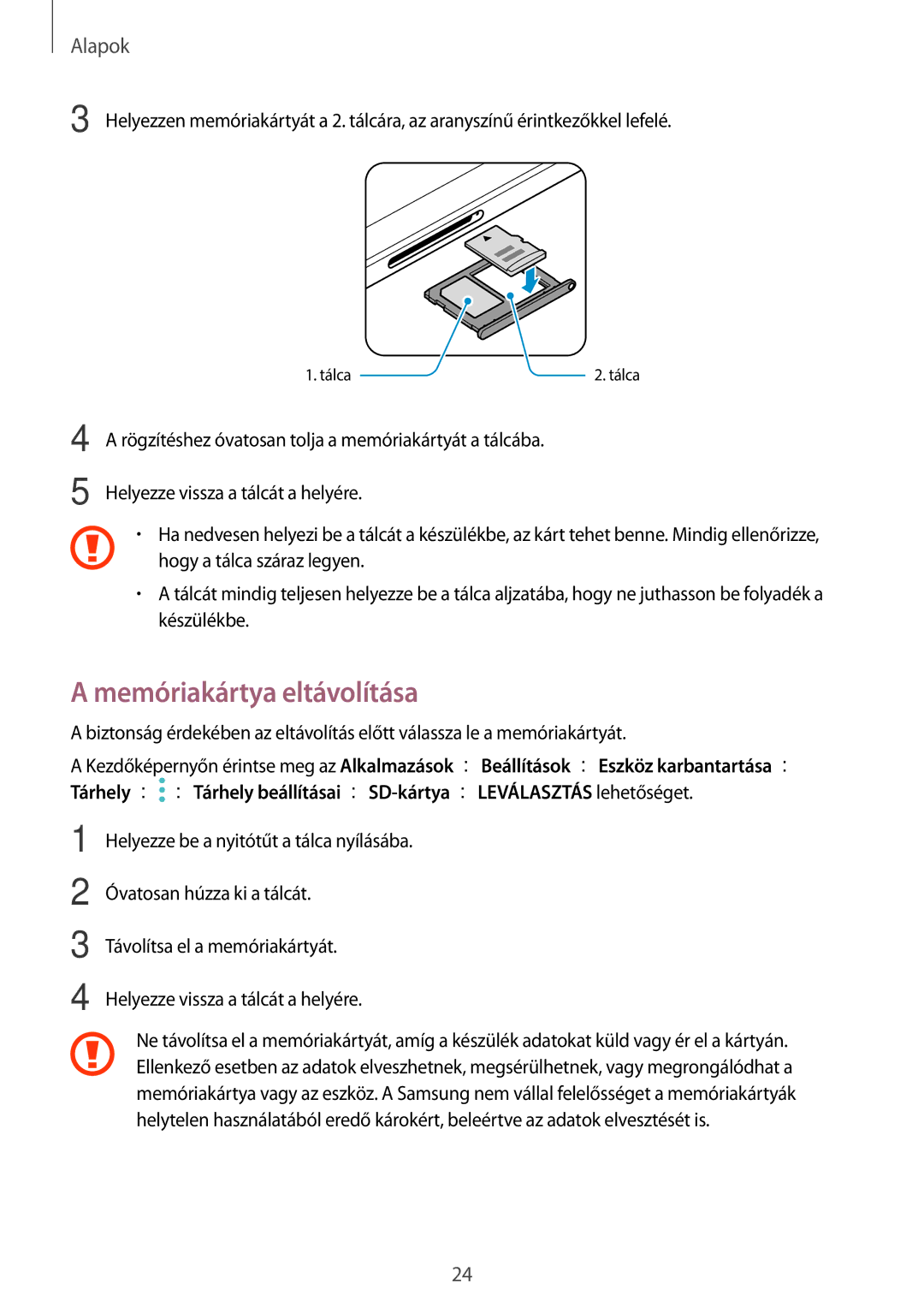 Samsung SM-T825NZKAXEH manual Memóriakártya eltávolítása 