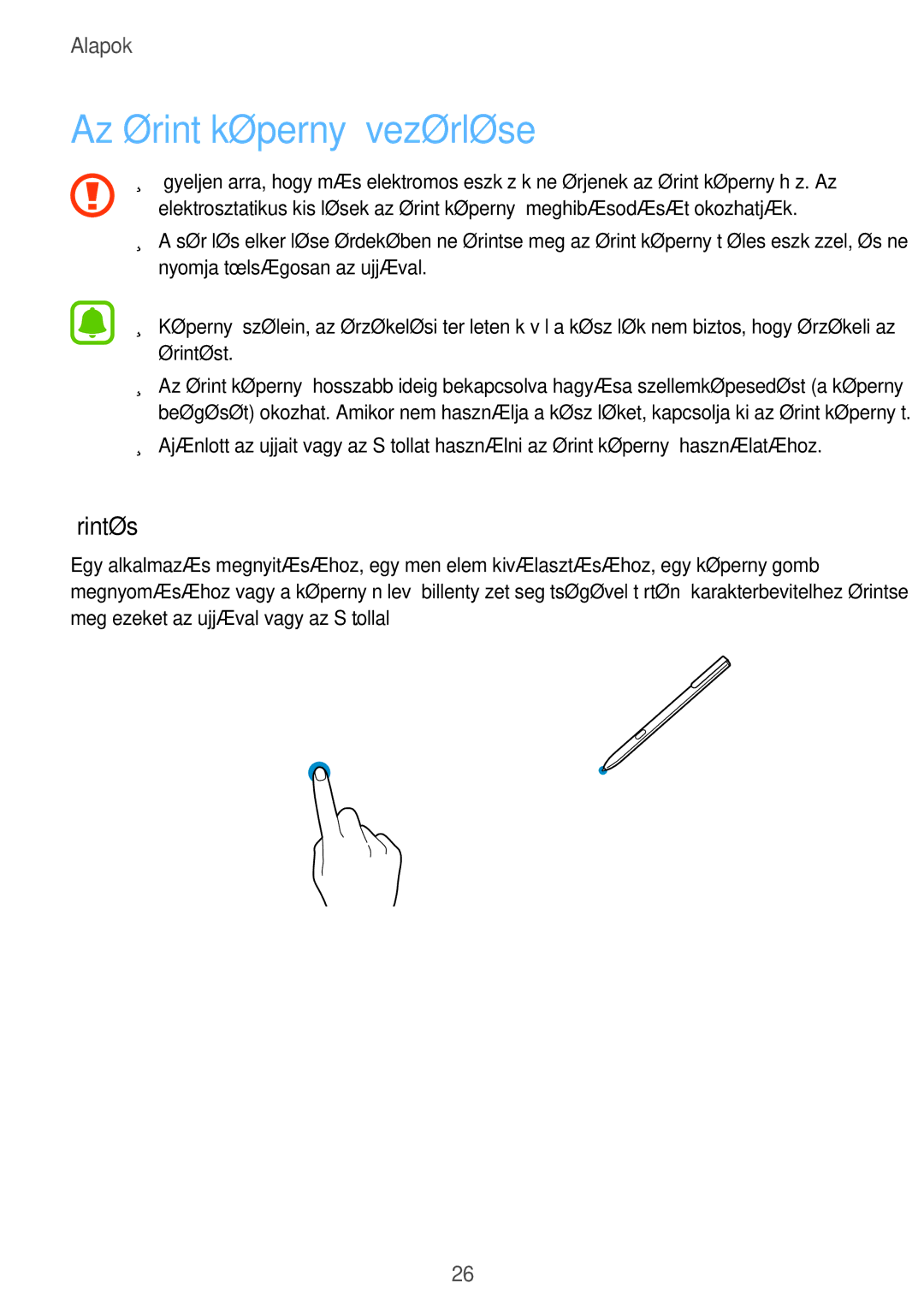 Samsung SM-T825NZKAXEH manual Az érintőképernyő vezérlése, Érintés 