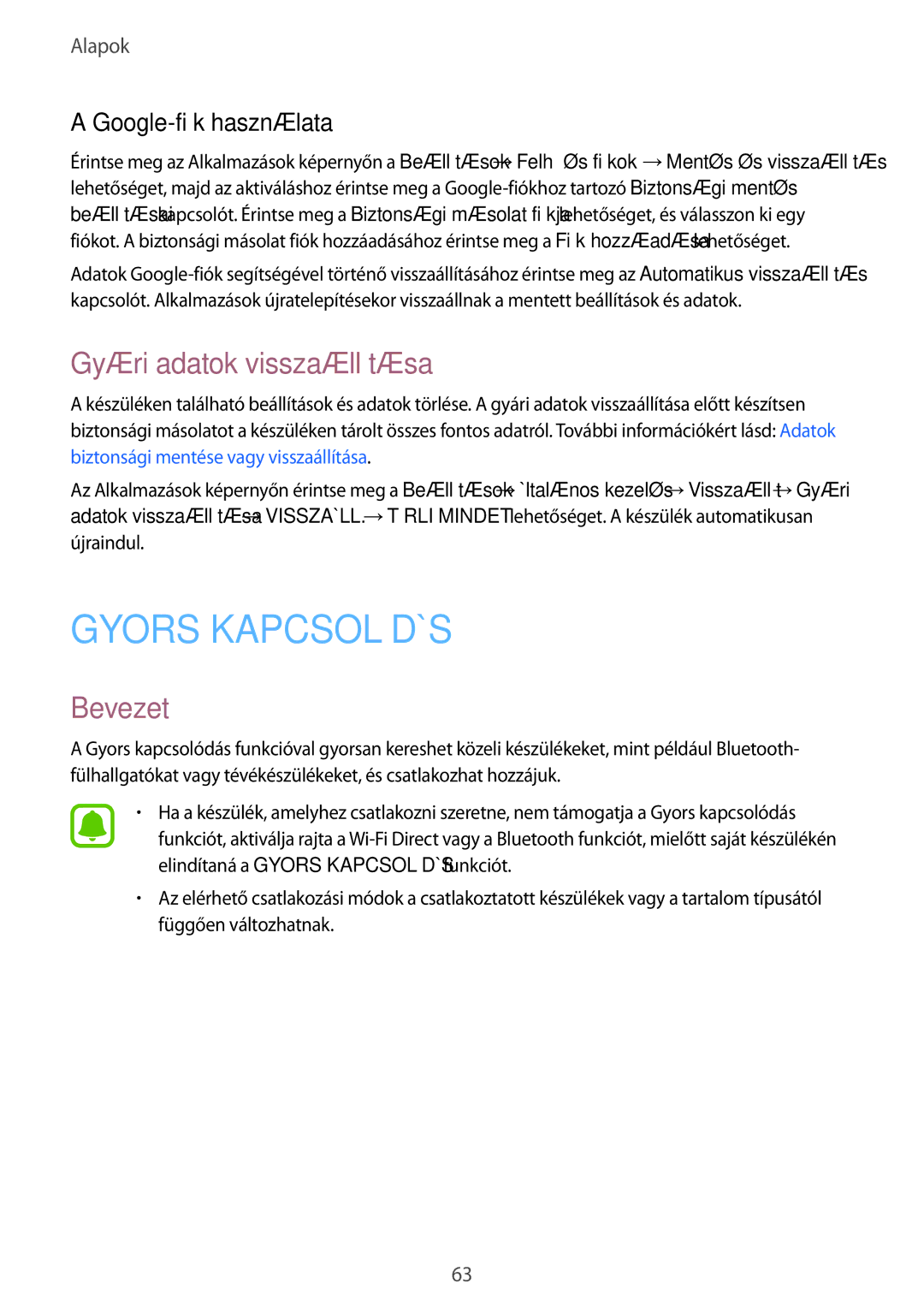 Samsung SM-T825NZKAXEH manual Gyári adatok visszaállítása, Google-fiók használata 