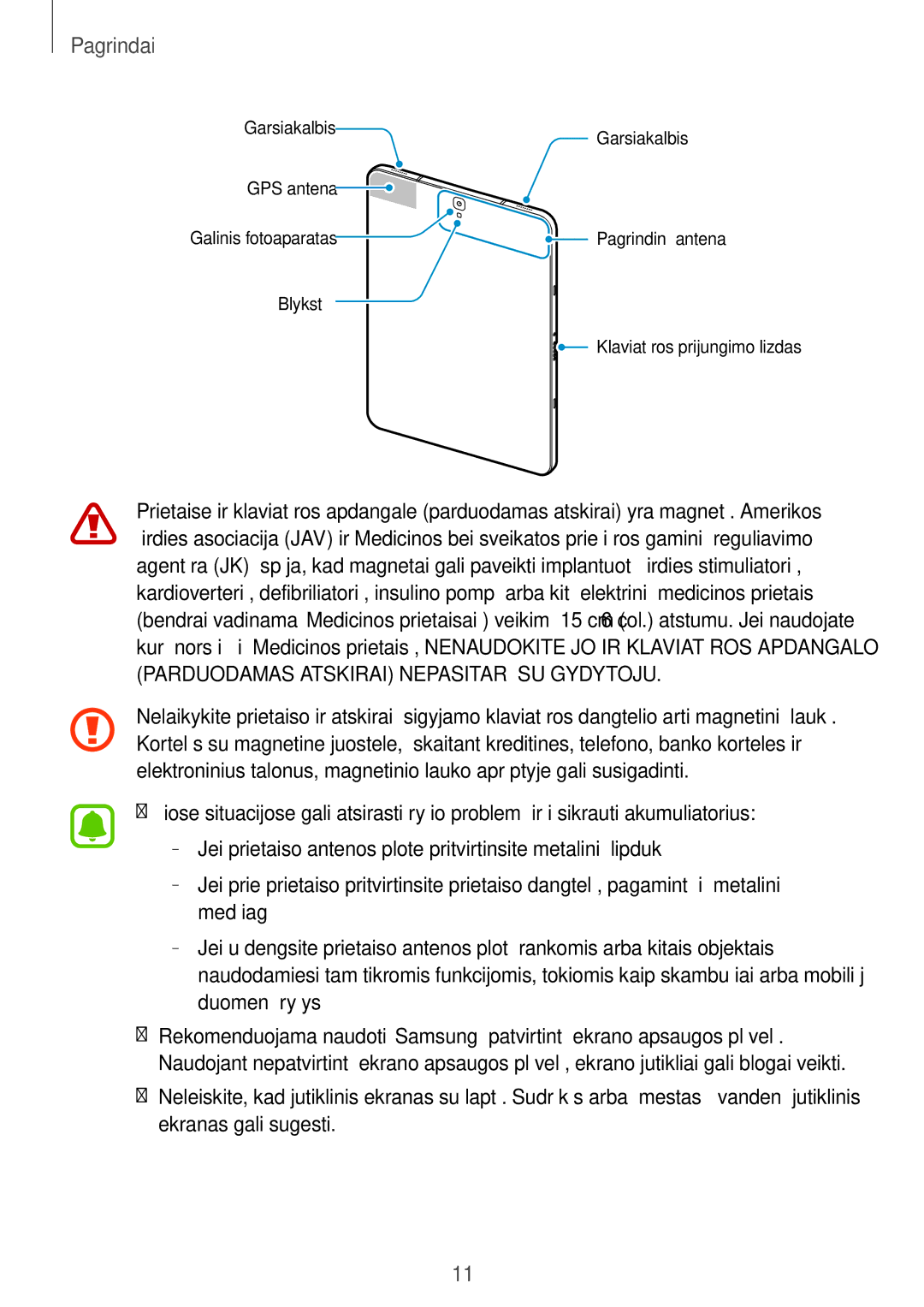 Samsung SM-T825NZKASEB, SM-T825NZSASEB manual Garsiakalbis GPS antena 