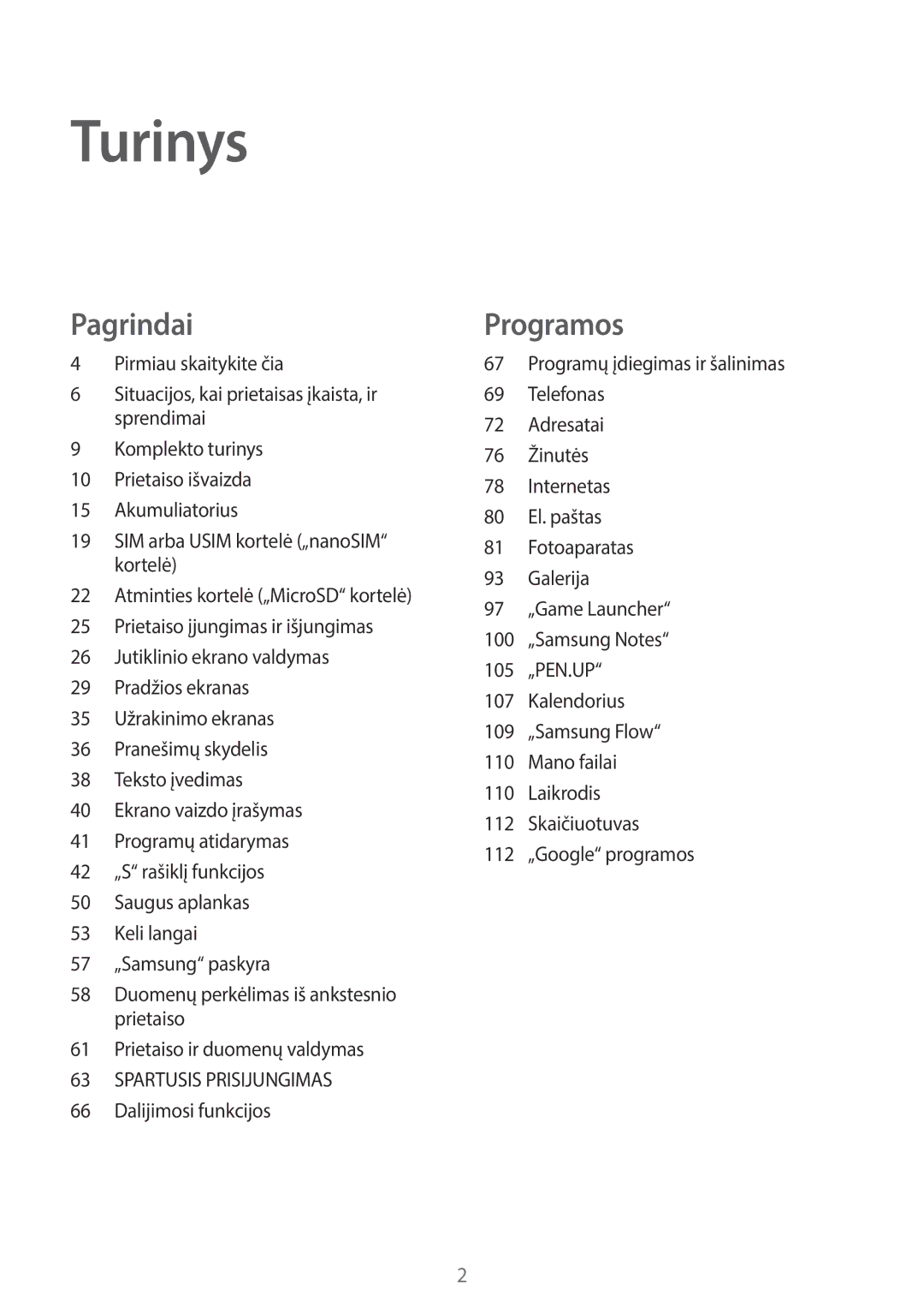 Samsung SM-T825NZSASEB, SM-T825NZKASEB manual Turinys, Dalijimosi funkcijos 