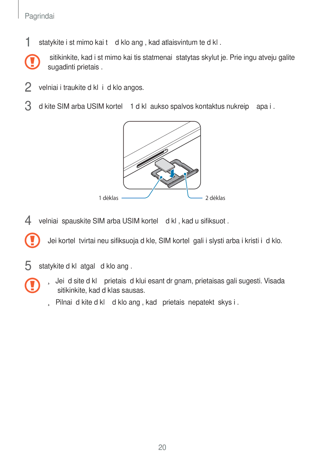 Samsung SM-T825NZSASEB, SM-T825NZKASEB manual Dėklas2 dėklas 