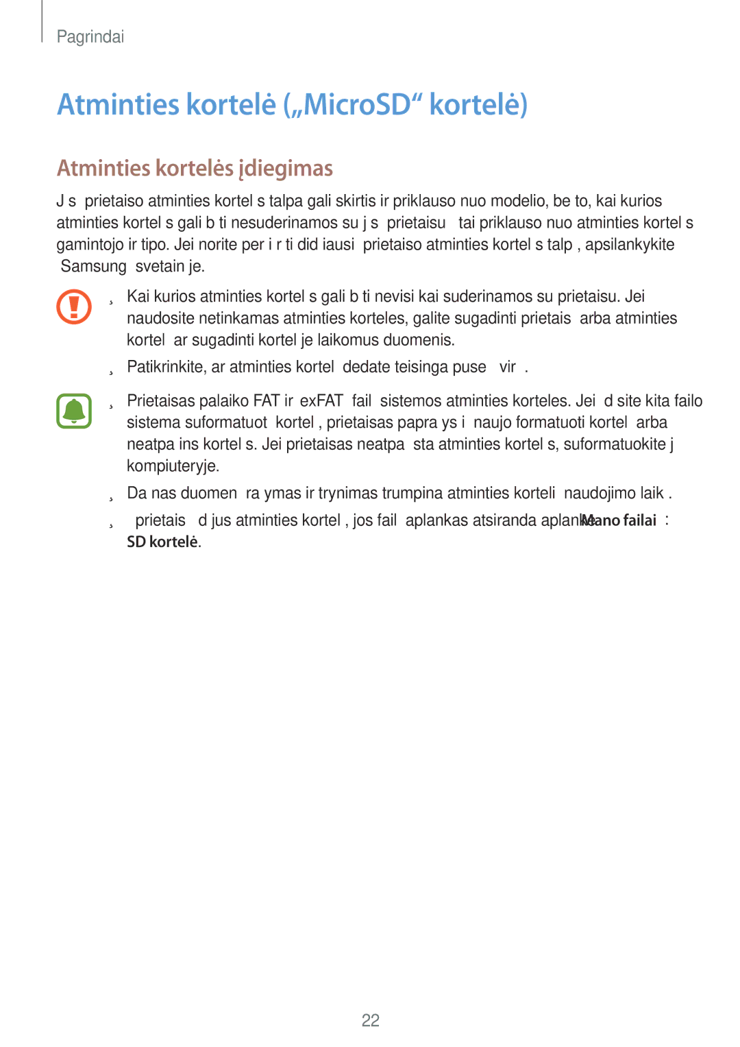 Samsung SM-T825NZSASEB, SM-T825NZKASEB manual Atminties kortelė „MicroSD kortelė, Atminties kortelės įdiegimas 