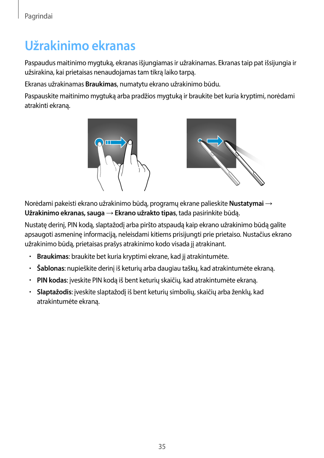 Samsung SM-T825NZKASEB, SM-T825NZSASEB manual Užrakinimo ekranas 