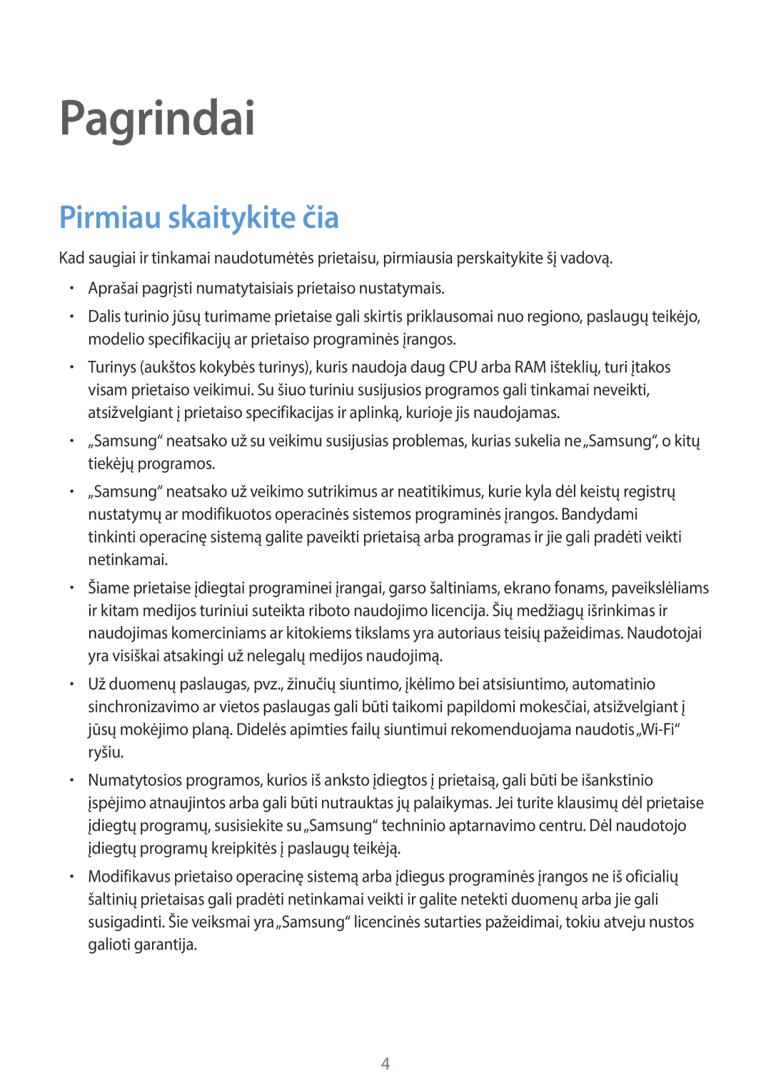 Samsung SM-T825NZSASEB, SM-T825NZKASEB manual Pagrindai, Pirmiau skaitykite čia 