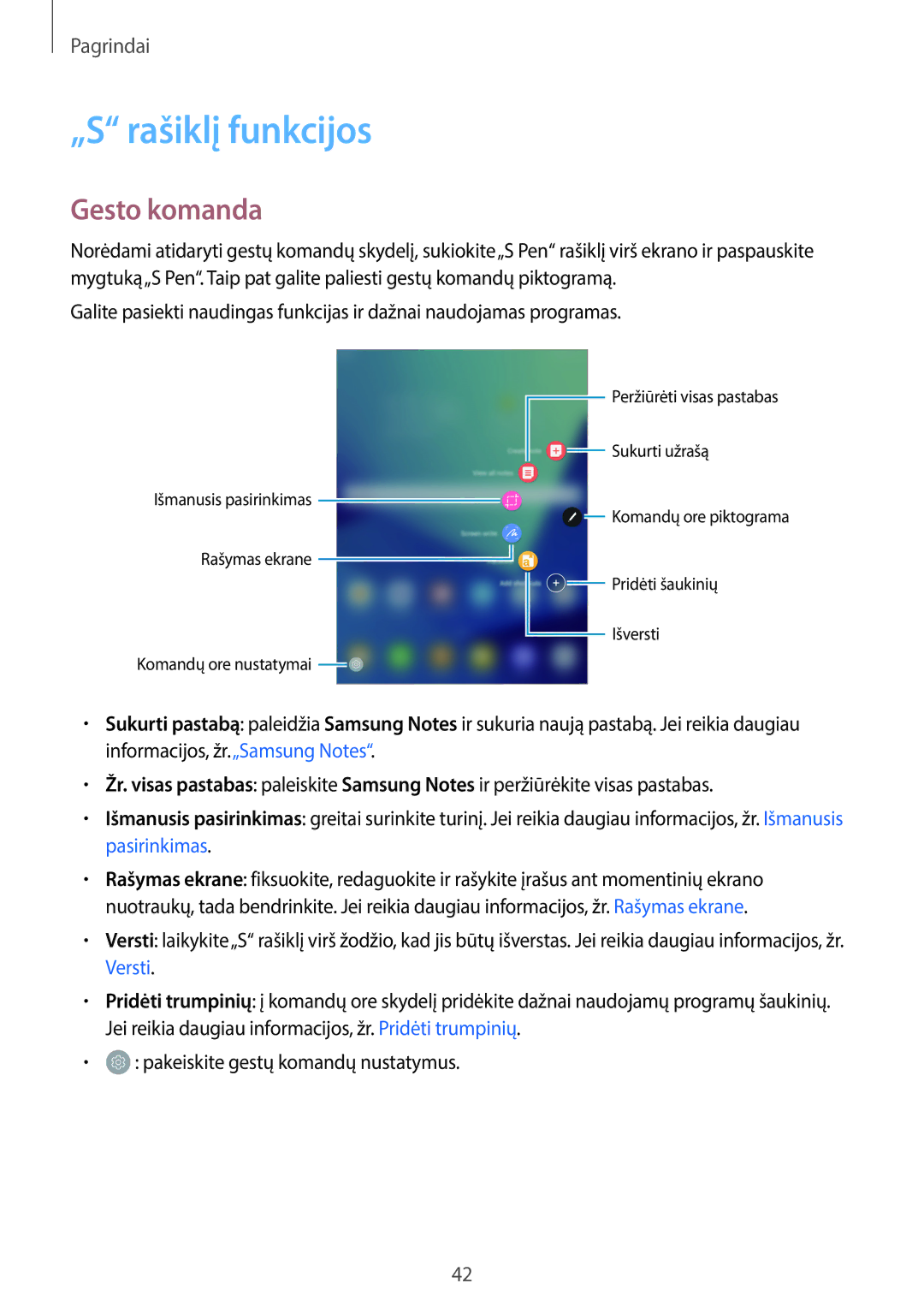 Samsung SM-T825NZSASEB, SM-T825NZKASEB manual „S rašiklį funkcijos, Gesto komanda 