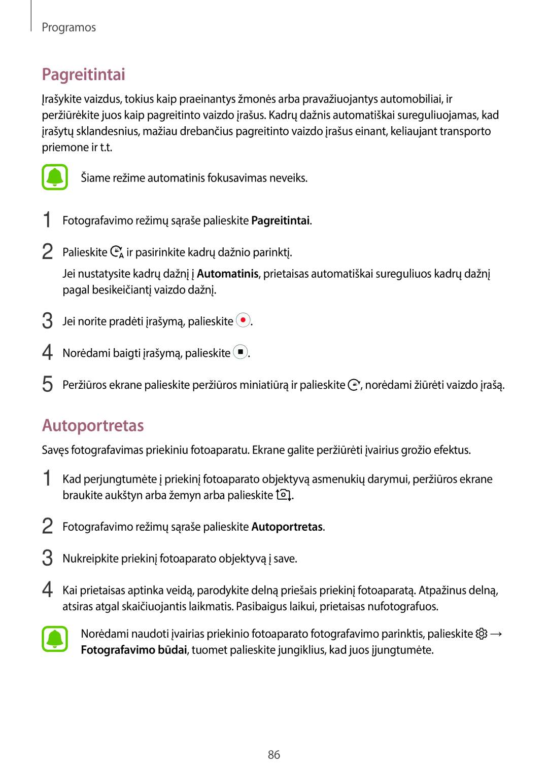 Samsung SM-T825NZSASEB, SM-T825NZKASEB manual Pagreitintai, Autoportretas 