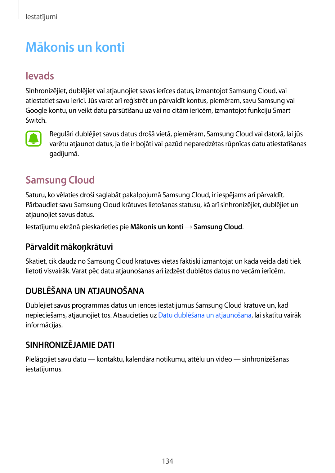 Samsung SM-T825NZSASEB, SM-T825NZKASEB manual Mākonis un konti, Samsung Cloud, Pārvaldīt mākoņkrātuvi 