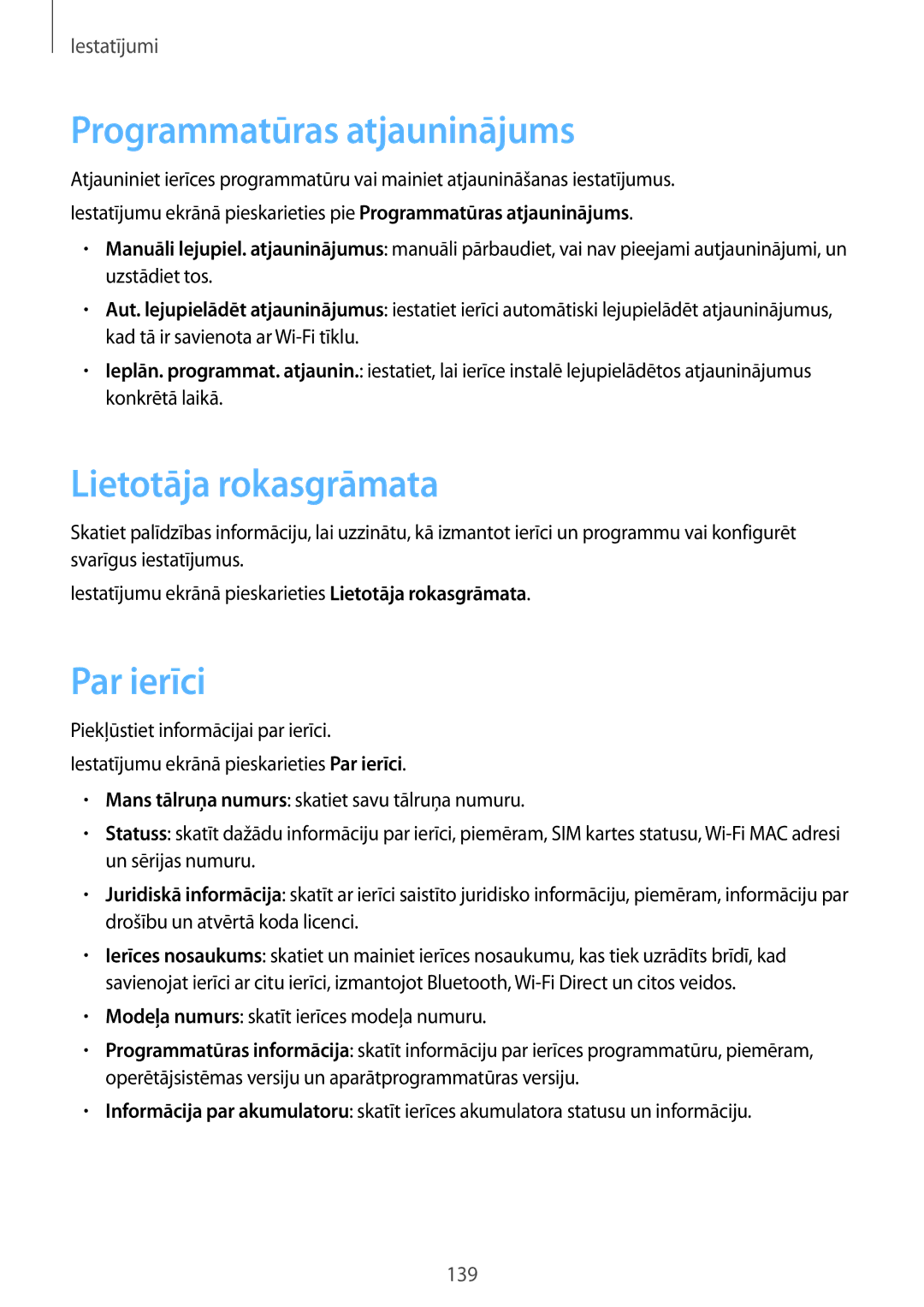 Samsung SM-T825NZKASEB, SM-T825NZSASEB manual Programmatūras atjauninājums, Lietotāja rokasgrāmata, Par ierīci 