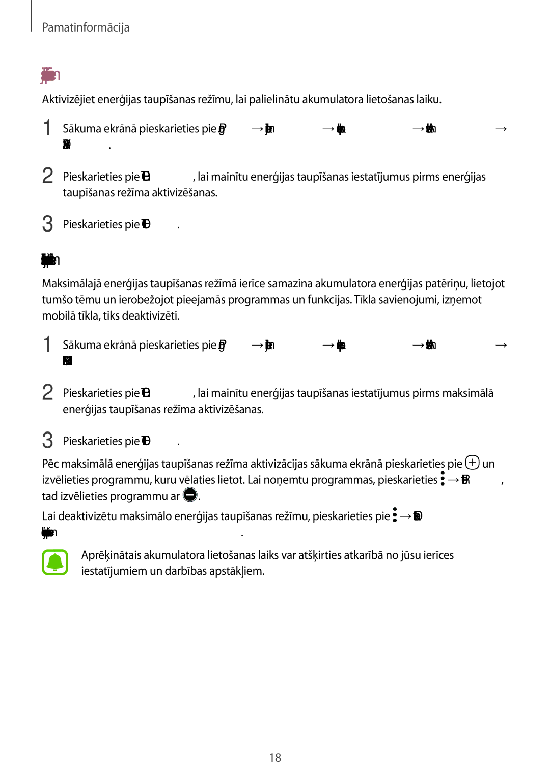 Samsung SM-T825NZSASEB, SM-T825NZKASEB manual Enerģijas taupīšanas režīms, Maksimālais enerģijas taupīšanas režīms 