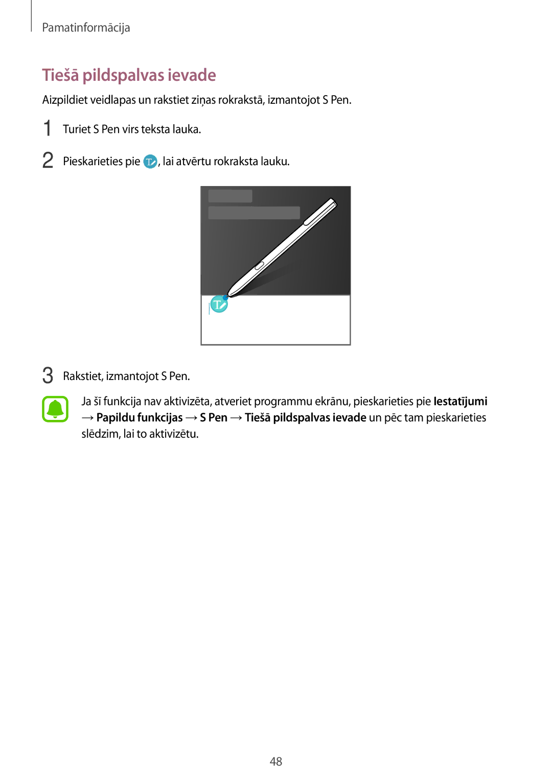 Samsung SM-T825NZSASEB, SM-T825NZKASEB manual Tiešā pildspalvas ievade 