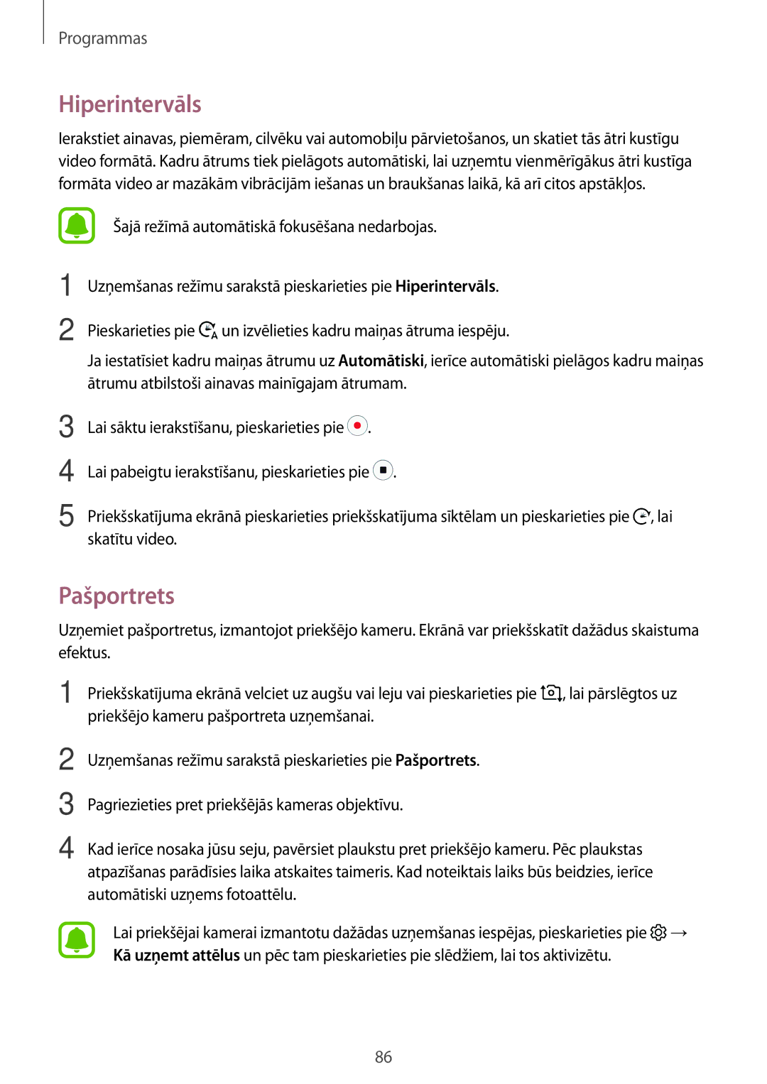 Samsung SM-T825NZSASEB, SM-T825NZKASEB manual Hiperintervāls, Pašportrets 