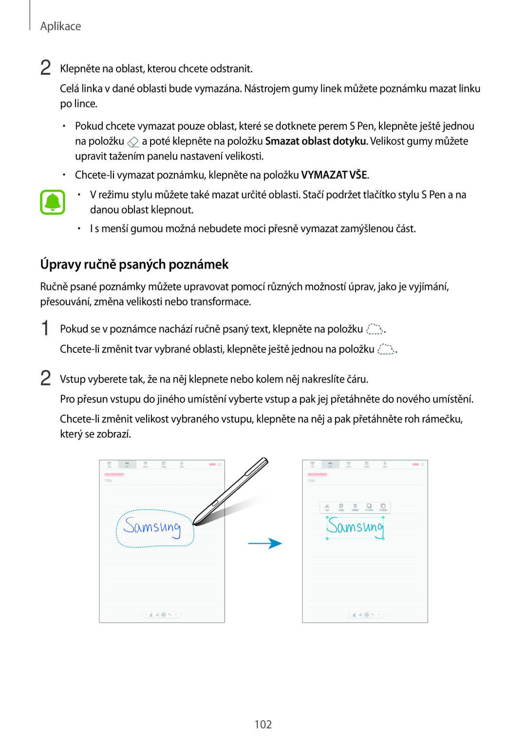 Samsung SM-T825NZSAXEZ, SM-T825NZKAXEZ manual Úpravy ručně psaných poznámek 