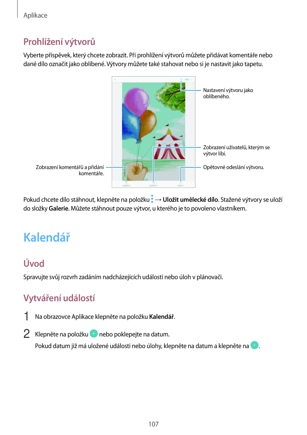 Samsung SM-T825NZKAXEZ, SM-T825NZSAXEZ manual Kalendář, Prohlížení výtvorů, Vytváření událostí 