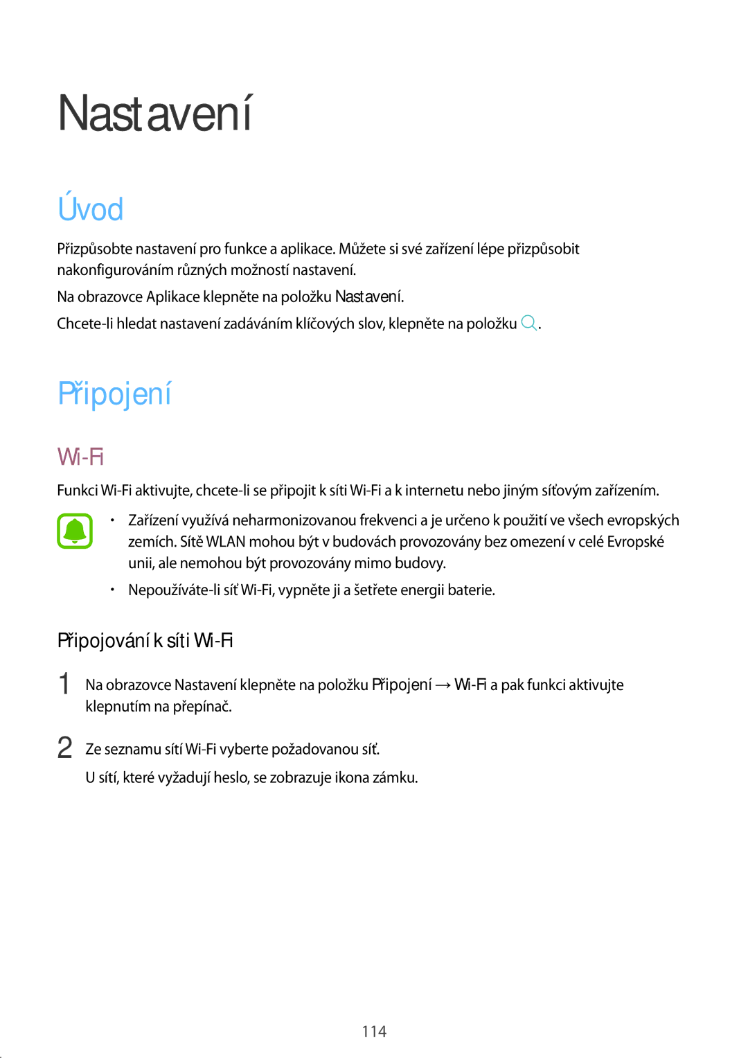 Samsung SM-T825NZSAXEZ, SM-T825NZKAXEZ manual Úvod, Připojení, Připojování k síti Wi-Fi 