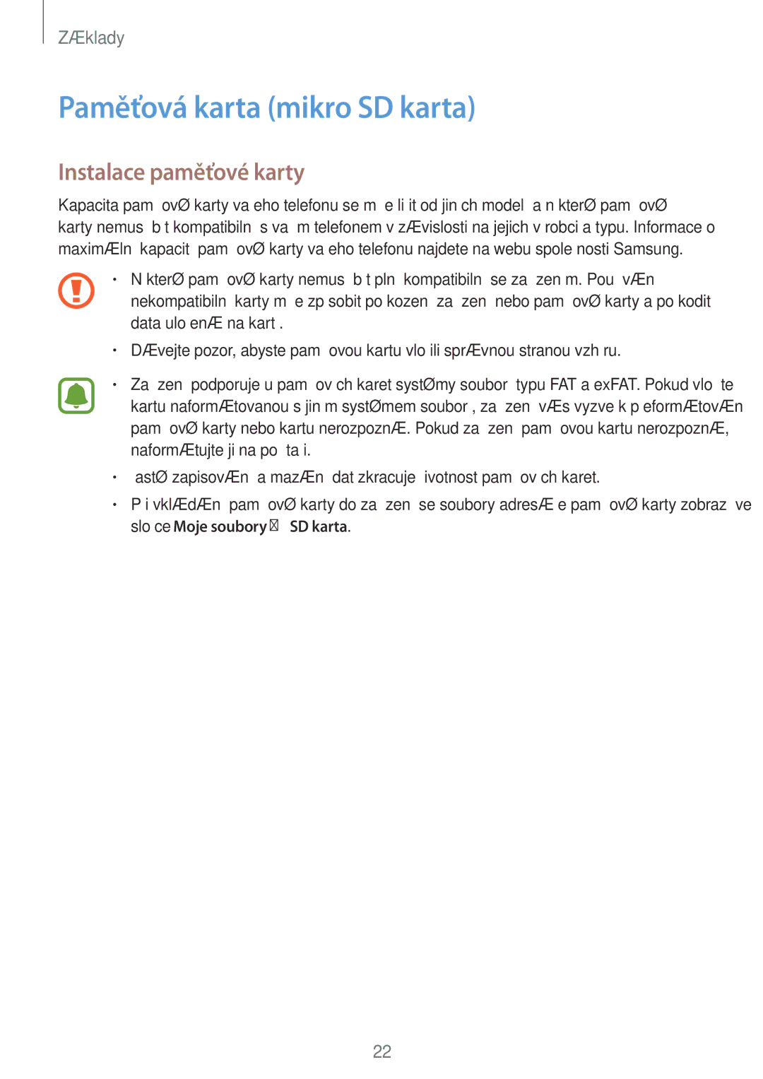 Samsung SM-T825NZSAXEZ, SM-T825NZKAXEZ manual Paměťová karta mikro SD karta, Instalace paměťové karty 