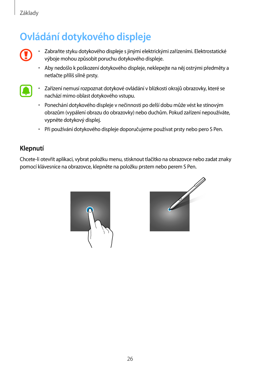Samsung SM-T825NZSAXEZ, SM-T825NZKAXEZ manual Ovládání dotykového displeje, Klepnutí 