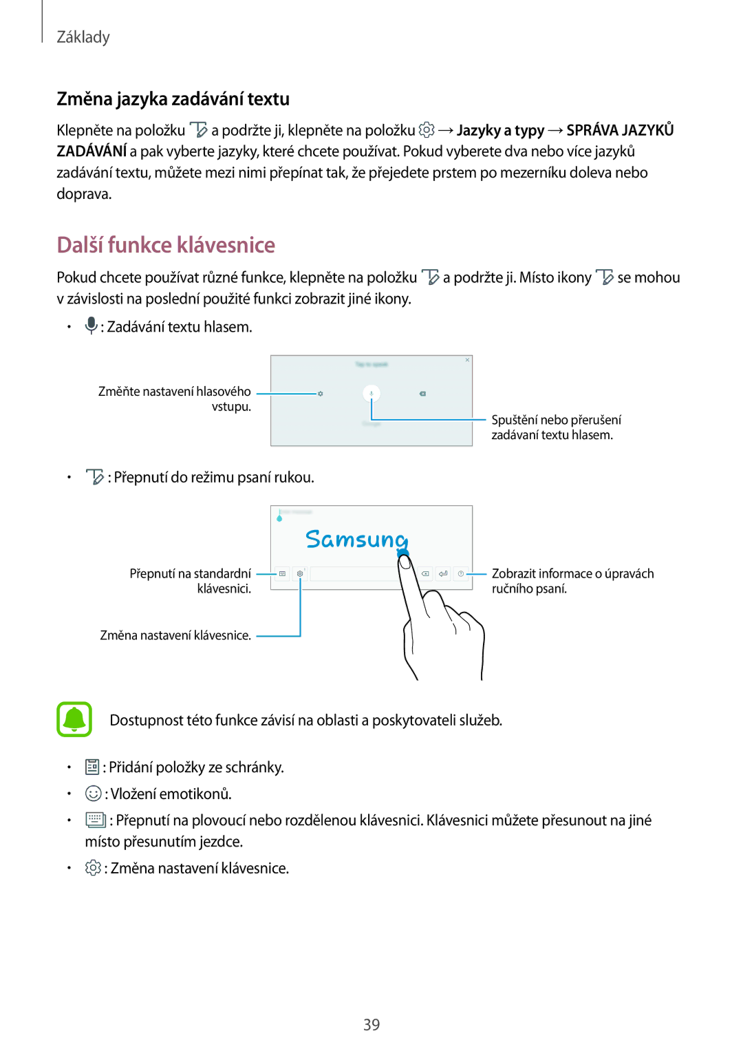 Samsung SM-T825NZKAXEZ, SM-T825NZSAXEZ manual Další funkce klávesnice, Změna jazyka zadávání textu 