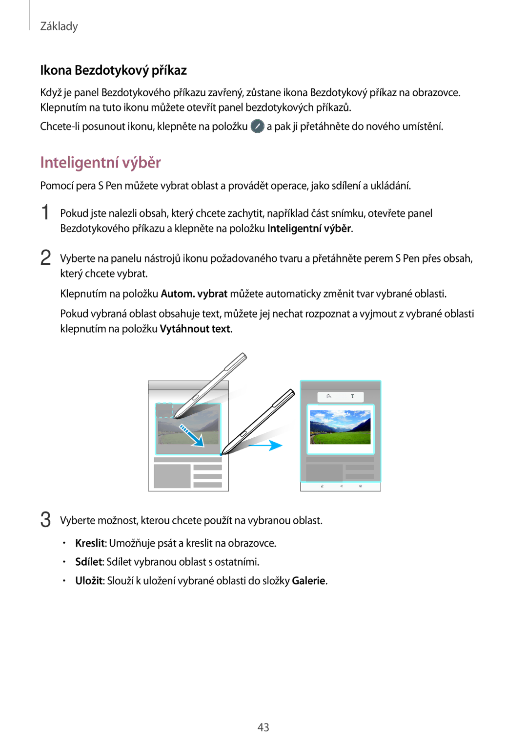 Samsung SM-T825NZKAXEZ, SM-T825NZSAXEZ manual Inteligentní výběr, Ikona Bezdotykový příkaz 