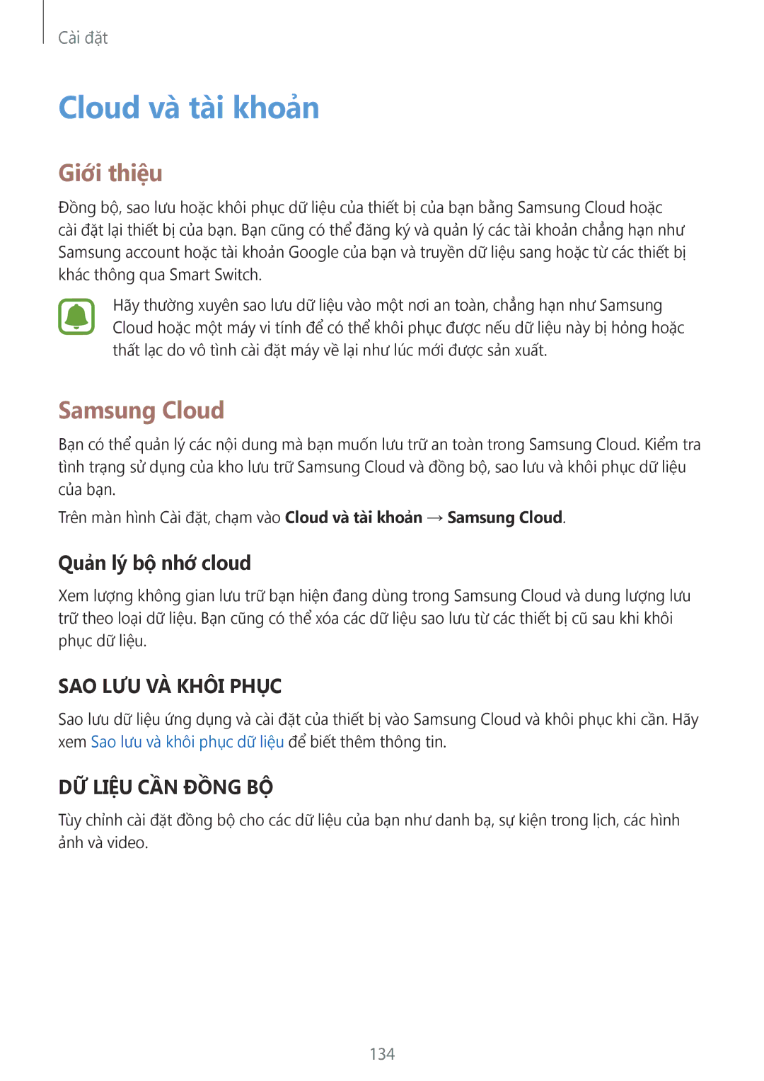 Samsung SM-T825YZSAXXV manual Cloud và tài khoản, Samsung Cloud, Quản lý bộ nhớ cloud 