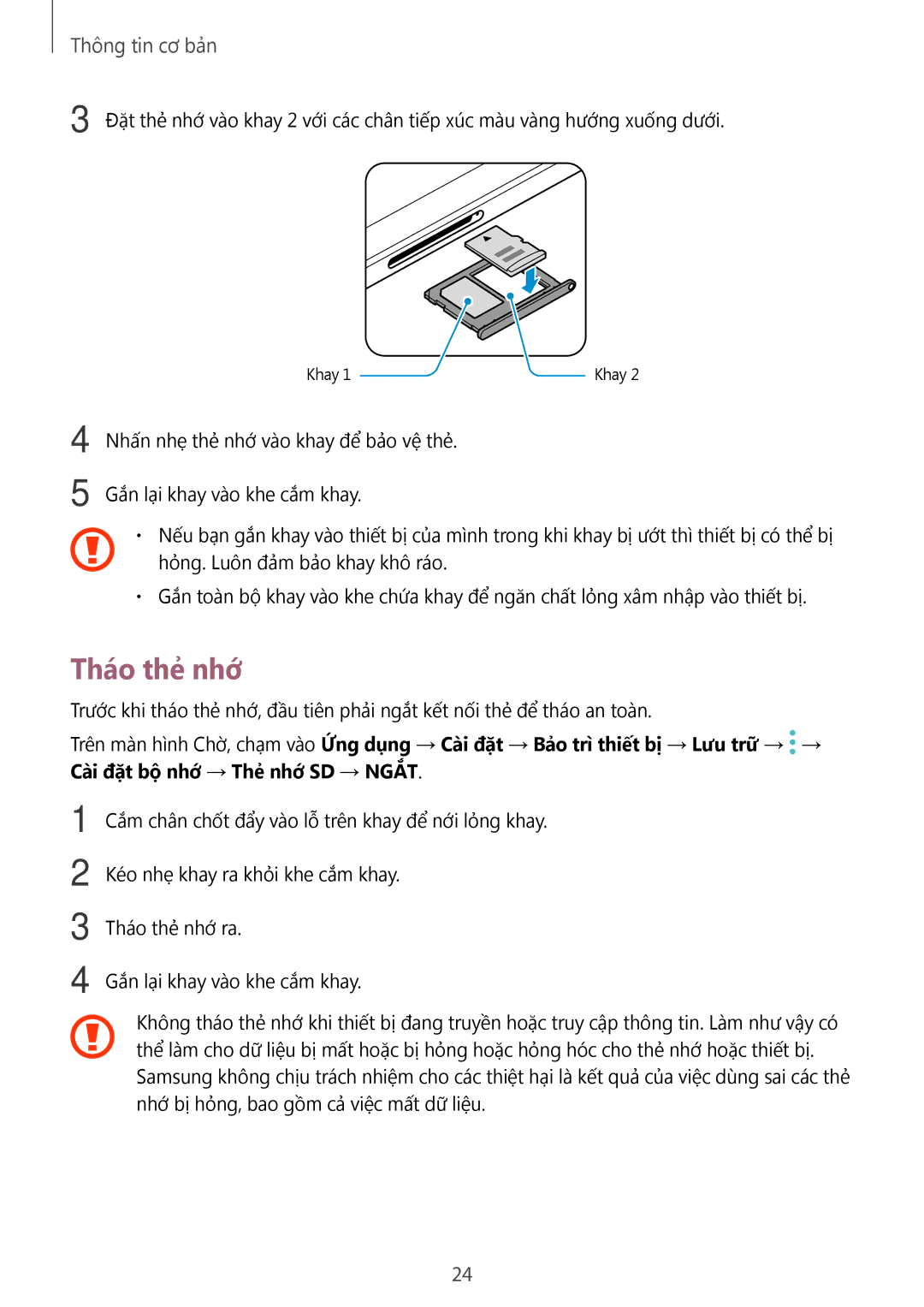 Samsung SM-T825YZSAXXV manual Tháo thẻ nhớ 