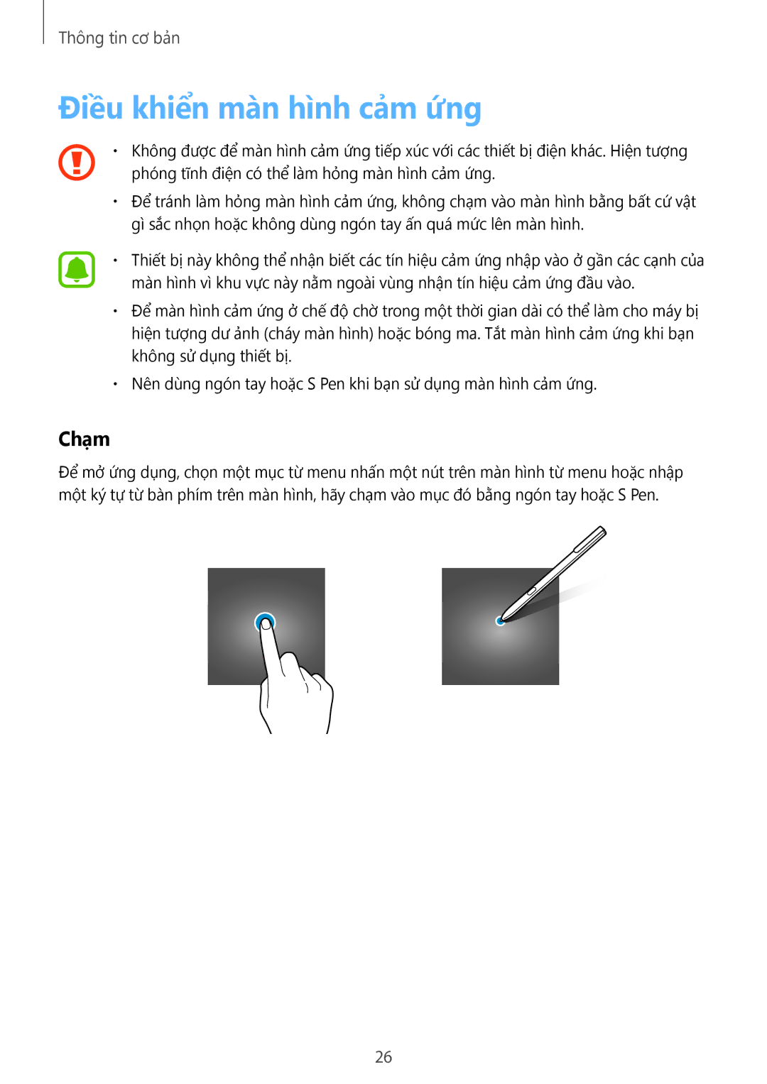Samsung SM-T825YZSAXXV manual Điều khiển màn hình cảm ứng, Chạm 