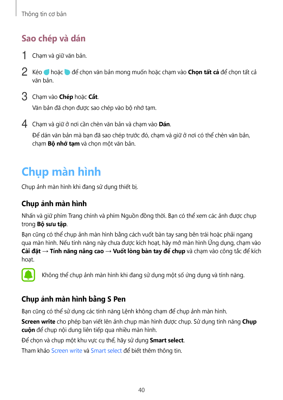 Samsung SM-T825YZSAXXV manual Chụp màn hình, Sao chép và dán, Chụp ảnh màn hình bằng S Pen 