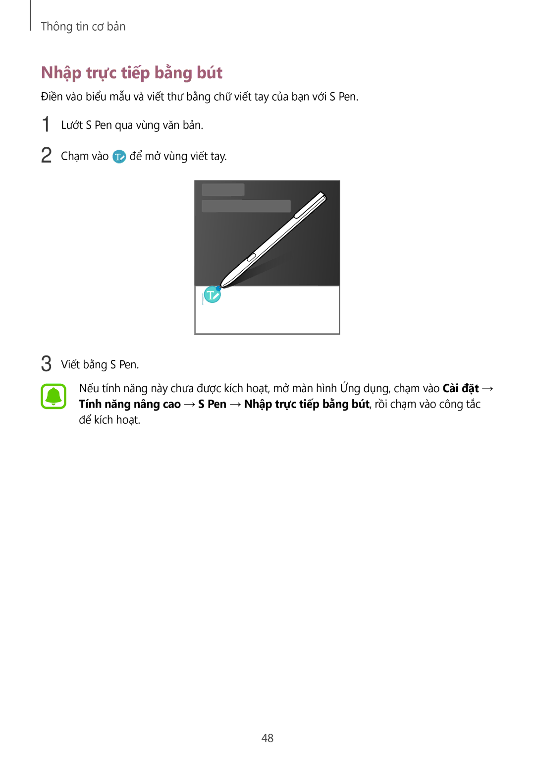 Samsung SM-T825YZSAXXV manual Nhập trực tiếp bằng bút 