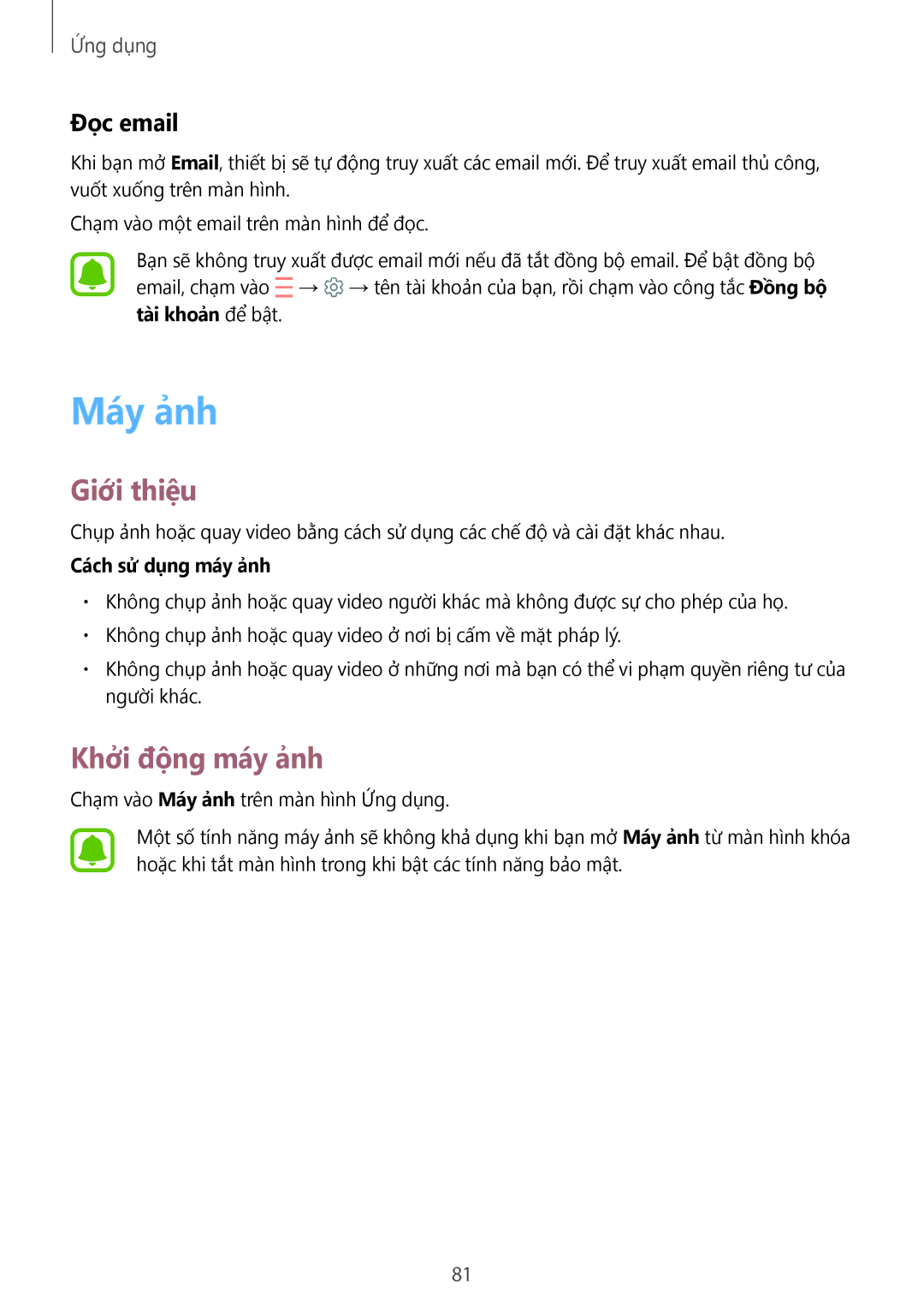 Samsung SM-T825YZSAXXV manual Máy ảnh, Khởi động máy ảnh, Đọc email, Cách sử dụng máy ảnh 
