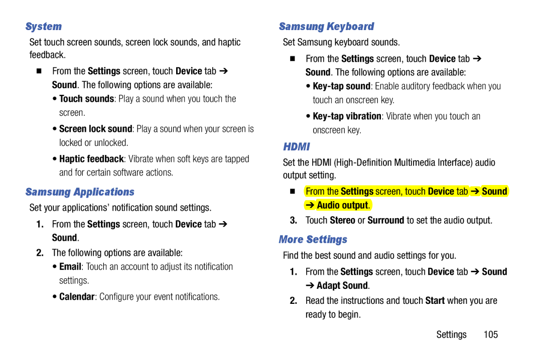 Samsung SM-T9000ZWAXAR user manual System, Samsung Applications, Samsung Keyboard, More Settings 