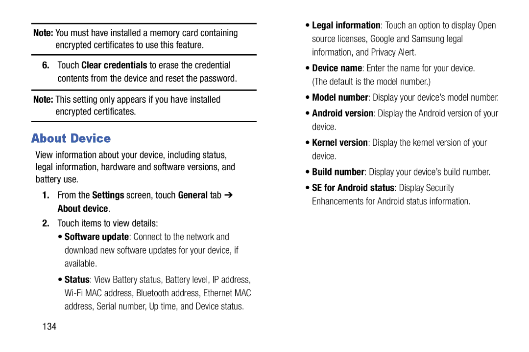 Samsung SM-T9000ZWAXAR user manual About Device, 134 