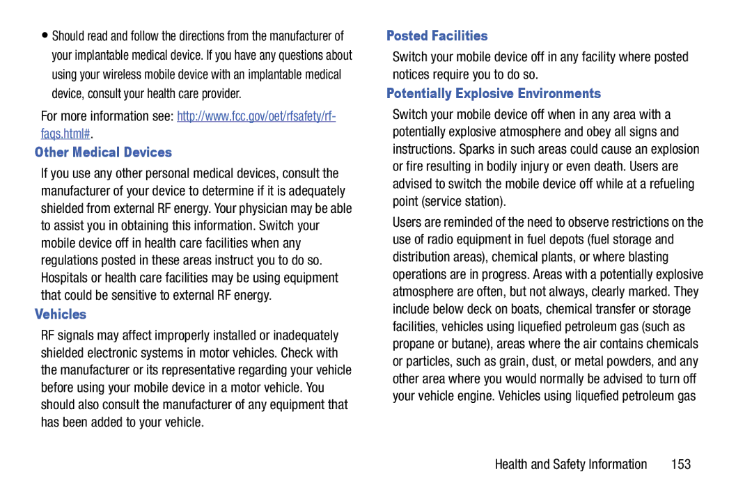 Samsung SM-T9000ZWAXAR Other Medical Devices, Vehicles, Posted Facilities, Potentially Explosive Environments, 153 