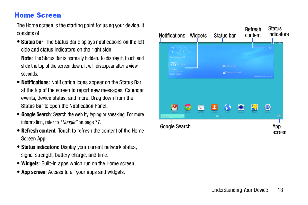 Samsung SM-T9000ZWAXAR user manual Home Screen, Google Search App 