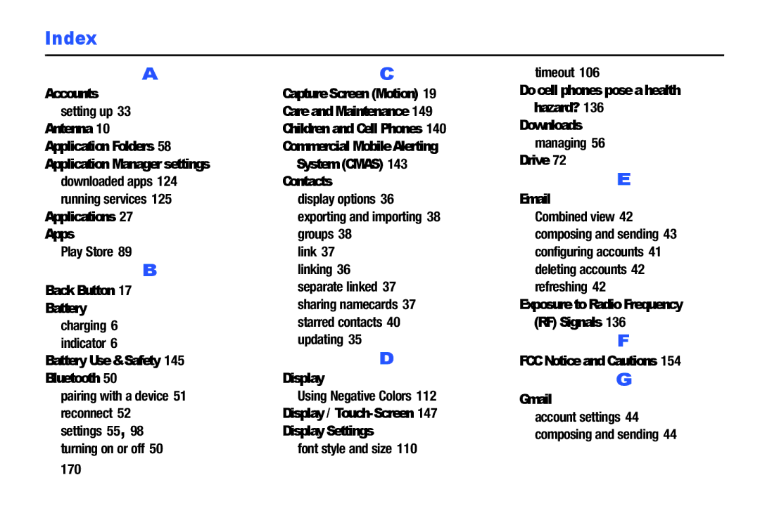 Samsung SM-T900 user manual Accounts, Application Manager settings, Applications Apps, Back Button Battery, Display, Drive 