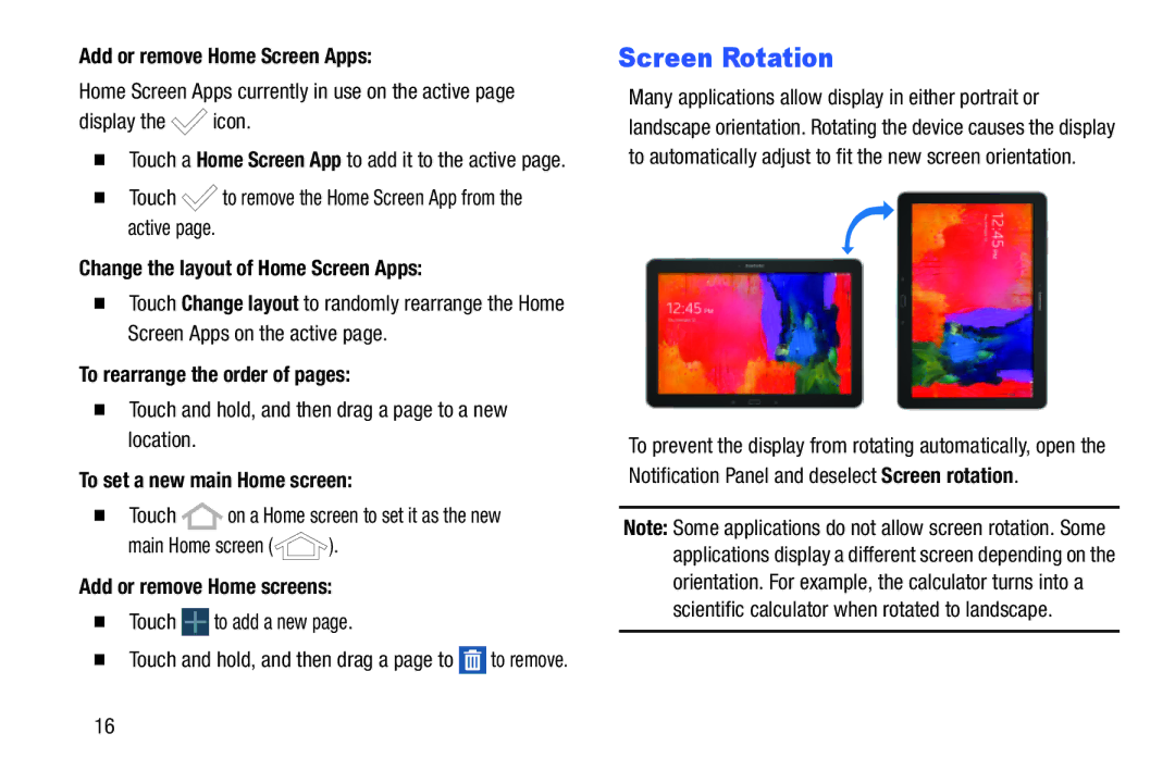 Samsung SM-T9000ZWAXAR user manual Screen Rotation 