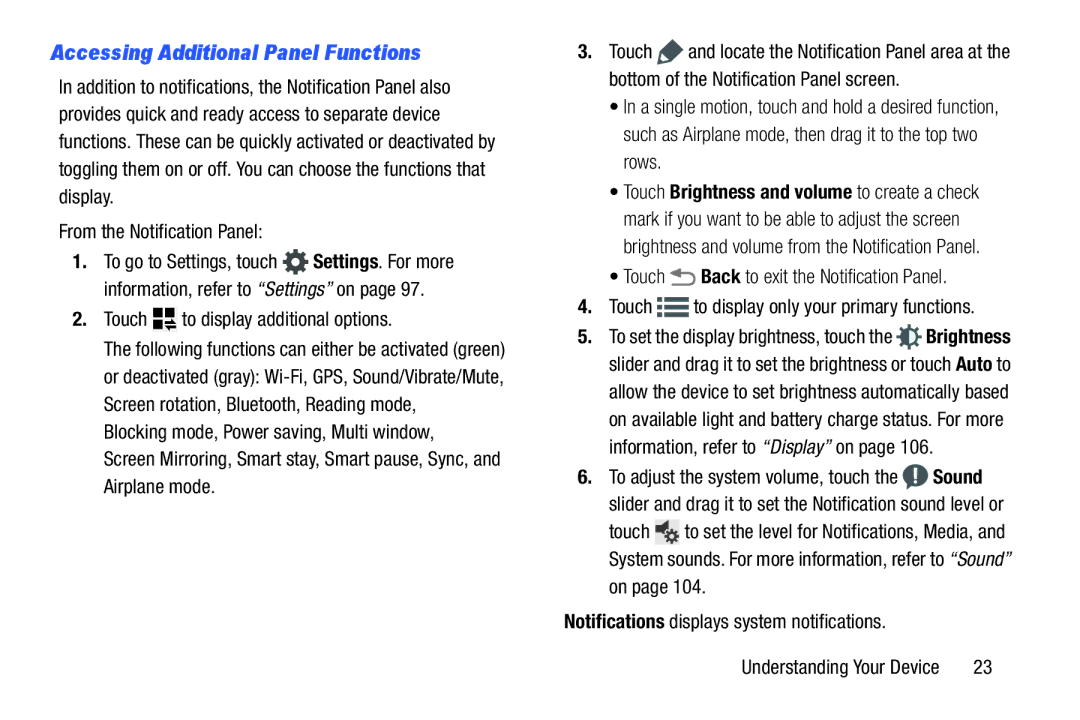 Samsung SM-T9000ZWAXAR user manual Accessing Additional Panel Functions, Touch to display additional options 