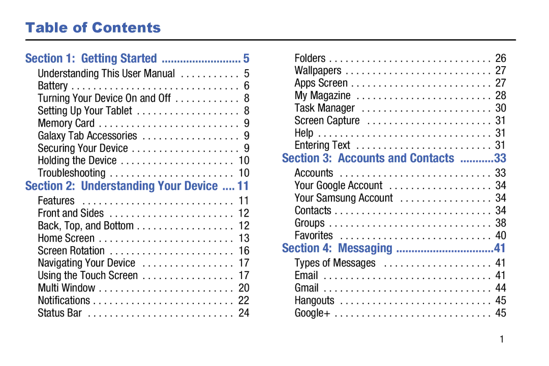 Samsung SM-T9000ZWAXAR user manual Table of Contents 