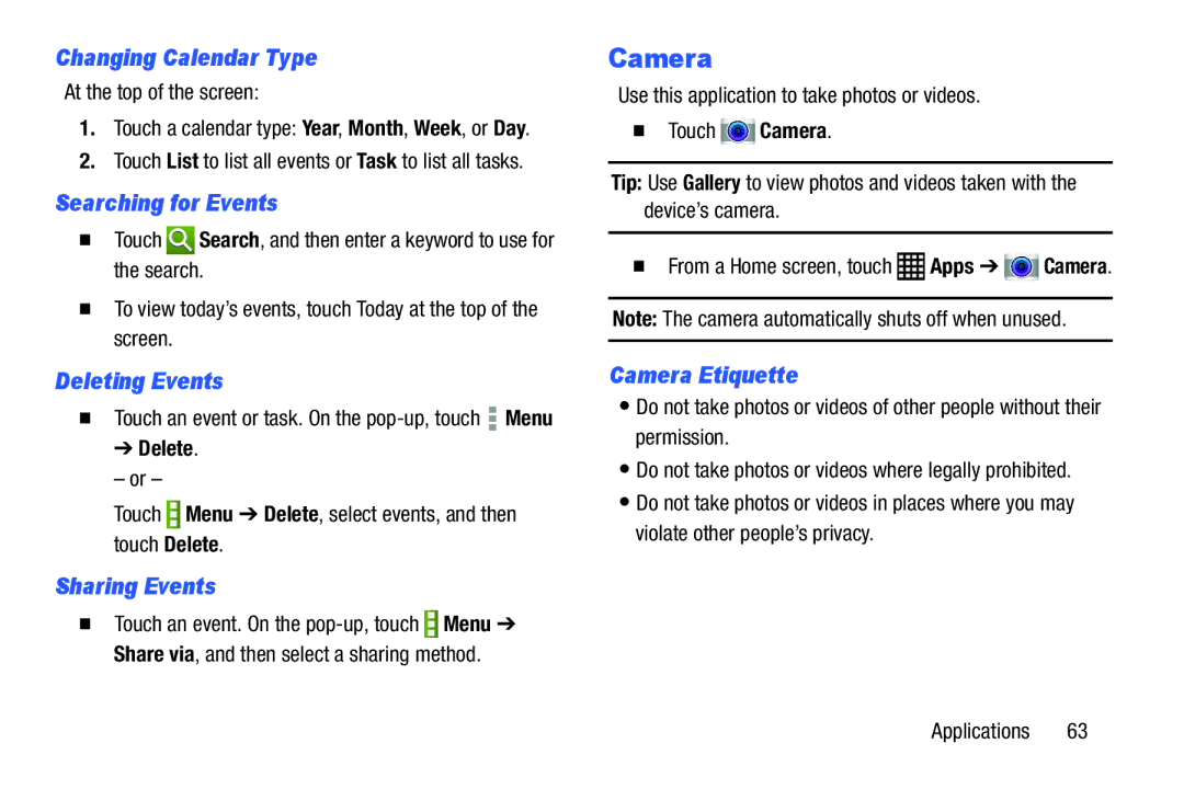 Samsung SM-T9000ZWAXAR user manual Camera 