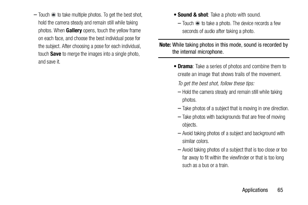 Samsung SM-T9000ZWAXAR Sound & shot Take a photo with sound, Hold the camera steady and remain still while taking photos 