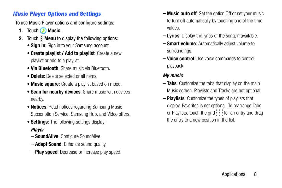 Samsung SM-T9000ZWAXAR Music Player Options and Settings, Scan for nearby devices Share music with devices nearby 